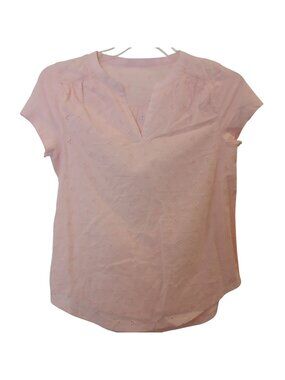 St. Johns Bay Womens Small Pink Eyelet Cotton Top Short Sleeve #I-1